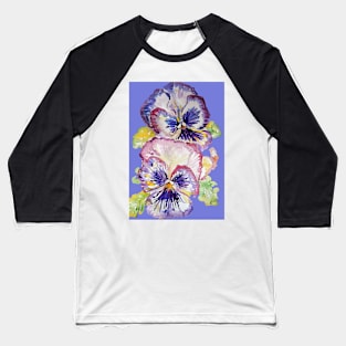 Pansy Watercolor Purple Flower Pattern on Purple Baseball T-Shirt